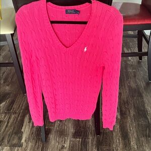 Polo by Ralph Lauren Women’s Bright Pink Cable-Knit V-Neck Sweater